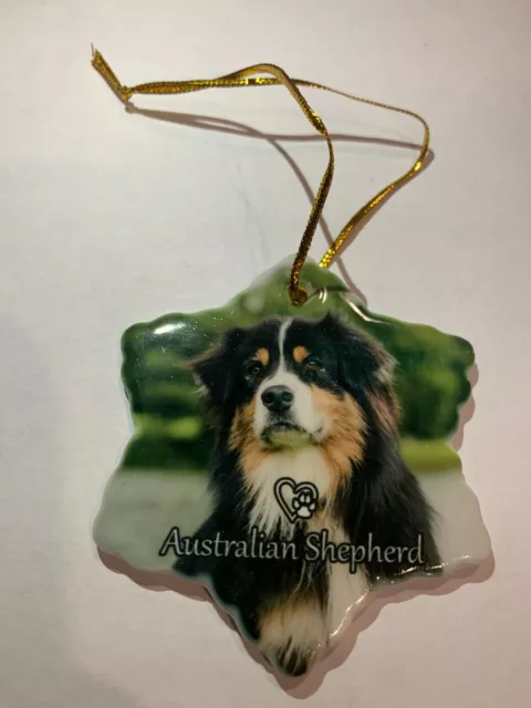 Australian Shepherd Dog Porcelain Star Shaped Christmas Ornament New