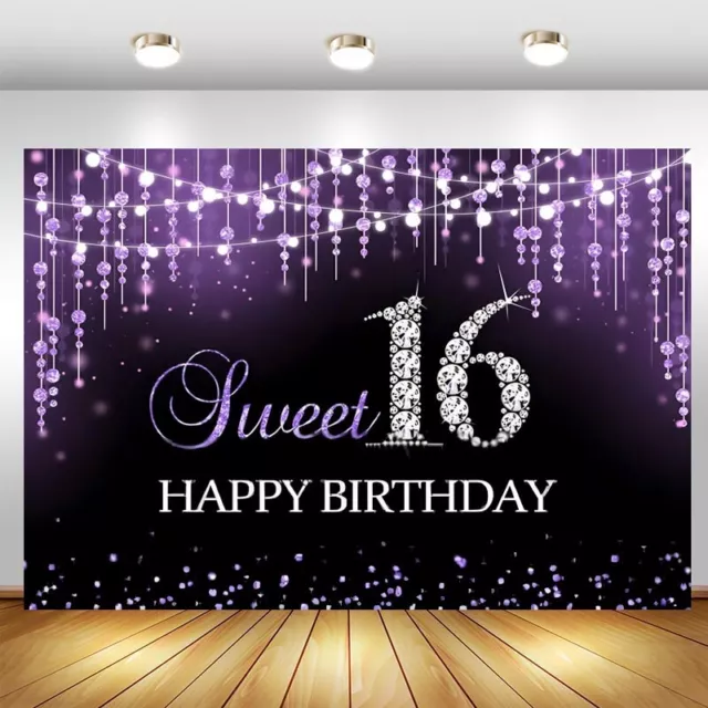 Sweet 16th Birthday Backdrop Girls Sixteen Birthday Party Background Banner Prop