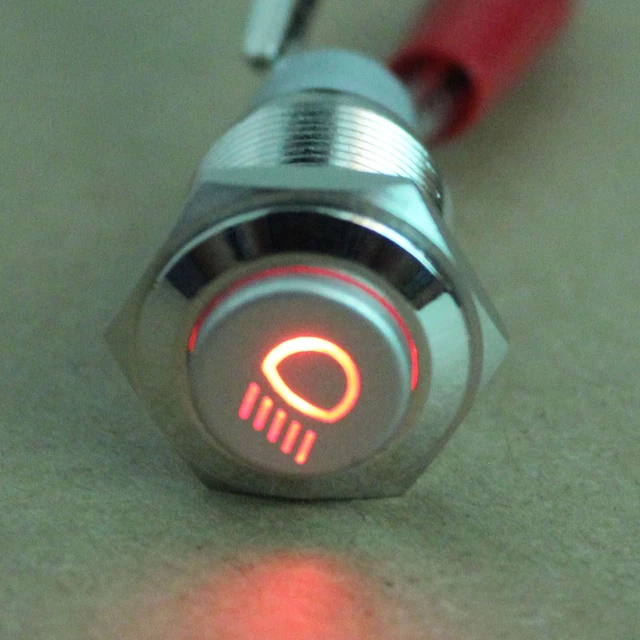 Interruttore ON/OFF A Pulsante Autobloccante LED Blu 12V 16mm In Metallo Pannello