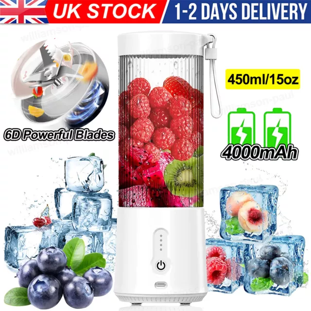 450ml Portable Blender Juicer Cup,BPA-Free USB Rechargeable Fruit Smoothie Mixer