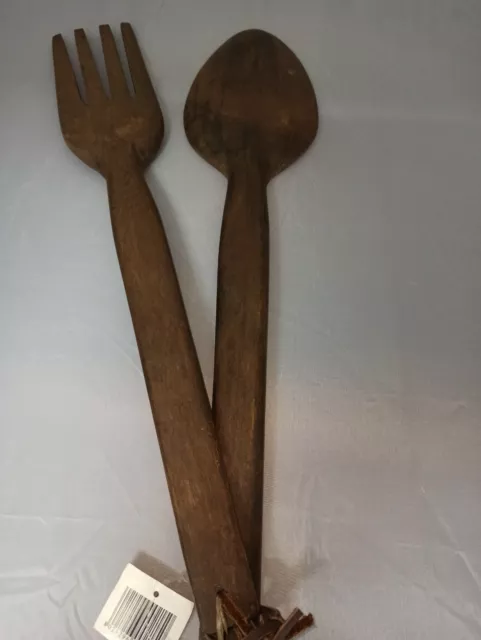 Coppia forchetta e cucchiaio gigante in legno intagliate e realizzato a mano