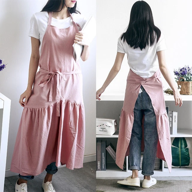 Grembiule da donna colore puro 1 pz nero blu cotone + lino alta qualità