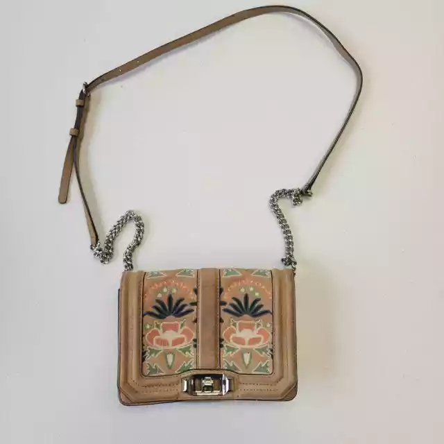 Rebecca Minkoff Nubuck SANDSTONE Tan Beige Love Crossbody Bag Embroidered