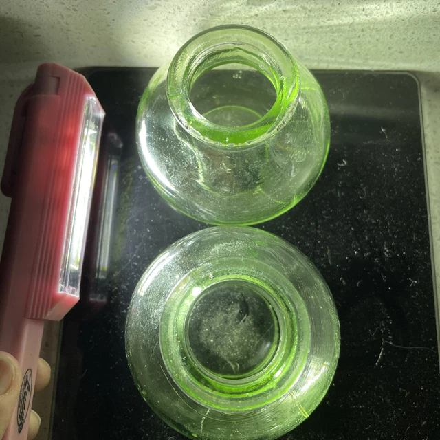 Vintage Uranium Glass Bud Vase Pair