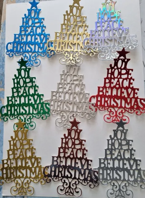 9 Great Trees with words Joy Hope Peace Believe Christmas Die Cuts/Card Toppers