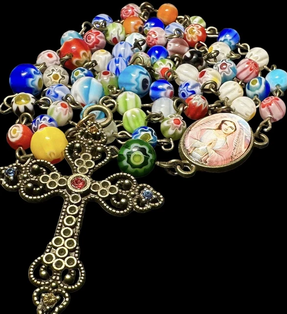 Art Glass Hand Blown Holy Rosary 18" W/Pouch Colorful Hippy #K3