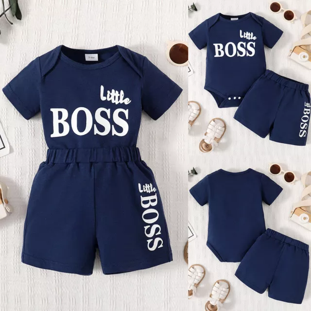 Infant Baby Boy Summer Romper Tops + Shorts Set Toddler Short Sleeve Clothes Set