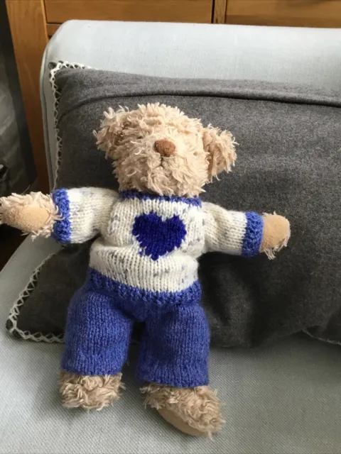 Hand Knitted Teddy Clothes , Trousers And Jumper, Shown On 8inch Bear,