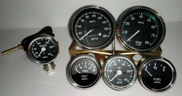 Smiths Replica 52mm-Kit-Temp-Oil Fuel Volt Gauge Tachimetro-Contagiri 85 mm Nero