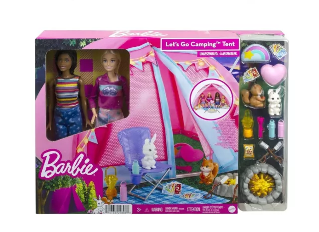 Barbie Camping Acampada dos muñecas Malibu y Brooklyn  Carpa y 20 accesorios