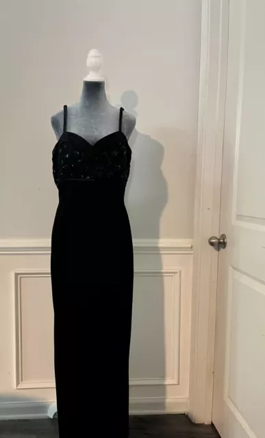 Anne French Couture Dress Size 14 Black with Beaded Top and Back Slit