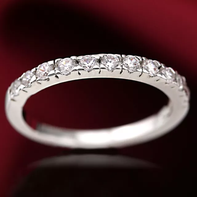 18K White Gold Gf Ladies Silver Eternity Band Wedding Ring W/ Simulated Diamond