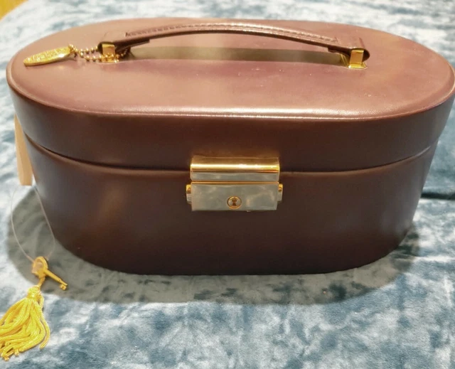 Wolf Designs Jewelry Travel Case Genuine Burgundy Leather Gold Hardware w/ Key