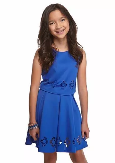 SEQUIN HEARTS Big Girl's 7 Royal Blue Cut-Out Crop Top & Skirt Set NWT