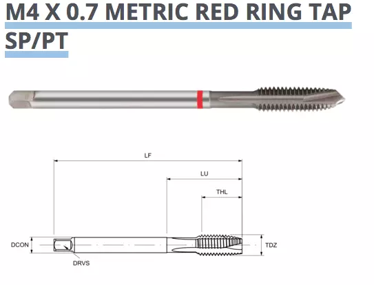 SPIRAL POINT TAP M4 x 0.7 HSS-E M42 6H RED RING DIN371 TM27160400 EUROPA TOOL