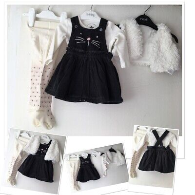 FF Baby Girls Cute Cat  Dress & New F&F Top & New Tights next Exc Gilet  0-3 Mon