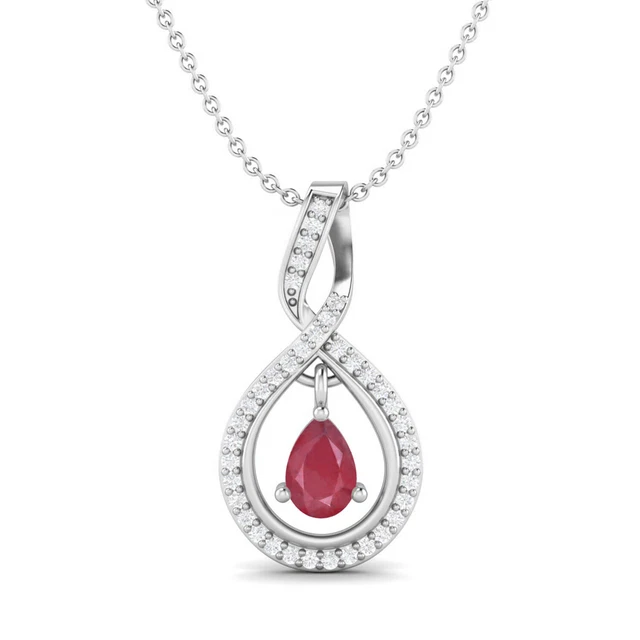 Tränenförmig Birne Original Rubin Glas Gefüllt 925 Sterlingsilber Damenkette