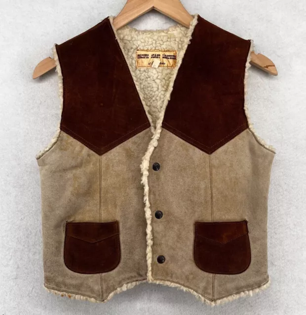 PACIFIC COAST LEATHER CALIFORNIA Vest Kids 16 Suede Sherpa Lined Western Brown