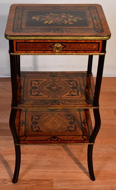 1880s Antique French Napoleon III Satinwood Marquetry inlay Vanity / side table