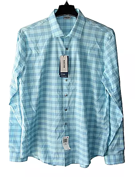 Kenneth Cole Reaction Size XL 17 (36/37) Plaid Flex Button Front Shirt