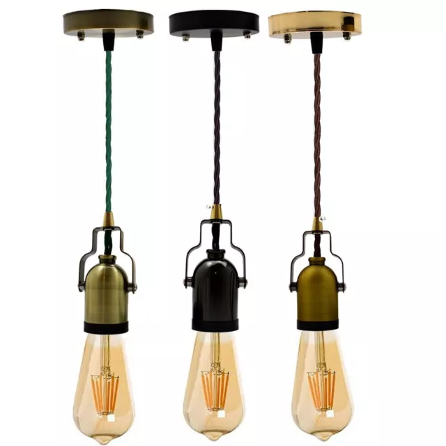 Ceiling Pendant Light E27 Holder Vintage Industrial Fabric Cord LED Retro Lamp