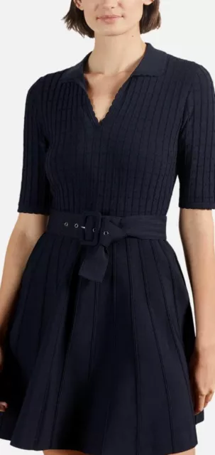 Ted Baker  Womens Navy London Aleee Collared Knit Skater Dress Size 3 UK 12