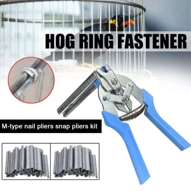 Hog Ring Pliers +2400 M-Rings Poultry Bird Rabbit Cage Fasten Pliers Kit Autofil