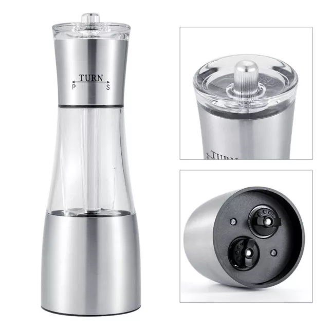 2 in 1 Stainless Steel Manual Dual Salt & Pepper Grinder Spices Mill Kitchen