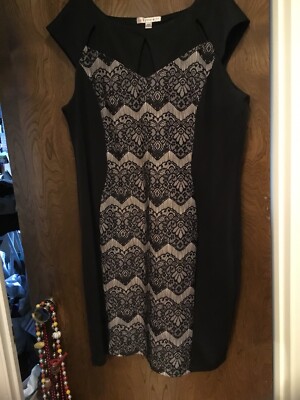 Worn Once AA Studio Plus Size 20 Fitted Black Sheath Stretch Lace Look Dress *