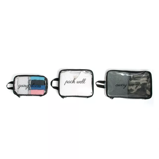 Miamica 3 Luggage Packing Cubes Set Space Saving Travel Organizer - Black Clear