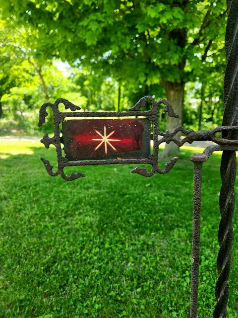 1900's Snowflake etched glass, cast iron Weathervane.  Lightening Rod included.