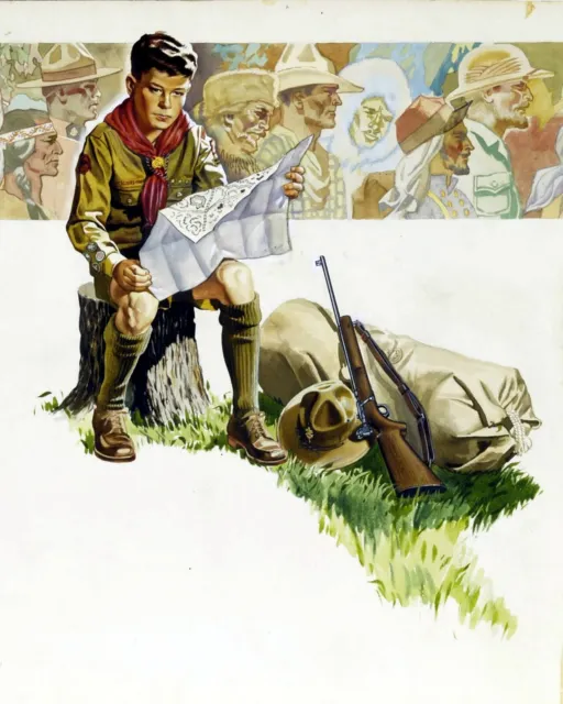 Boy Scout Map Norman Rockwell Print -12 in x 16 in Canvas - Framed