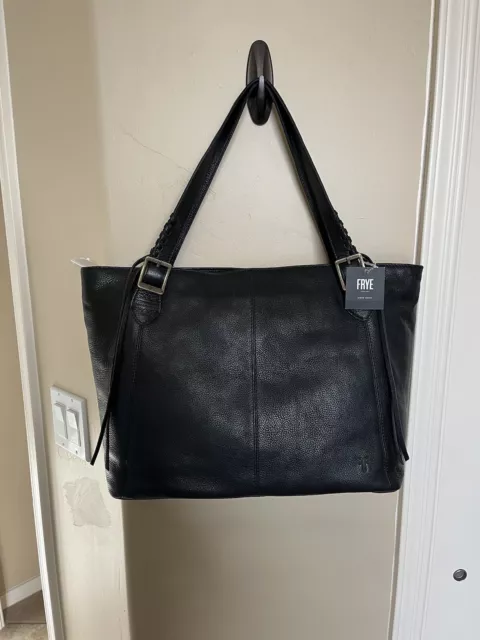 FRYE Caelan Black Pebbled Leather Shoulder Strap Buckle Top Zip Tote Bag