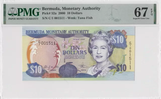 2000 British Colony Bermuda Qeii $10 **001511** (( Pmg 67 Epq ))