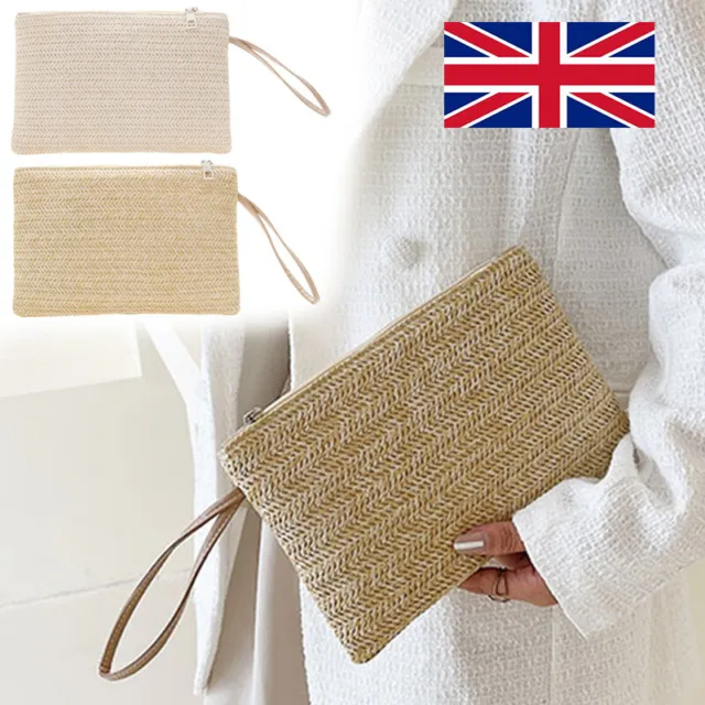 Straw Clutch Purses For Women Summer Beach Handbags Wedding Envelope Wallet~