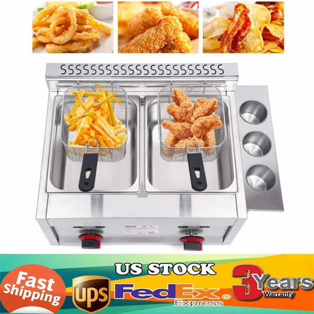 Countertop Gas Fryer,Commercial Deep Fryer 2 Basket Propane LPG Stainless Steel