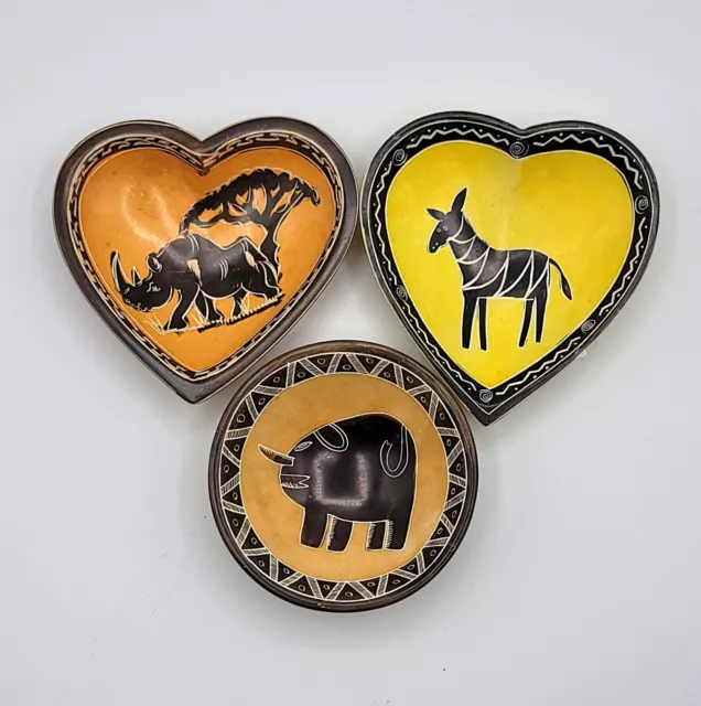 Soapstone Handcarved And Painted African Teinket Dishes Animal Themed