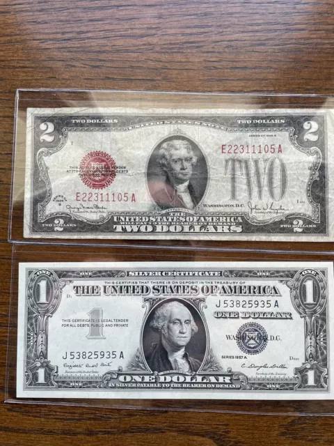 1928 series  $2 Red Seal & 1957A $1 Silver Certificate, lot of 1 each