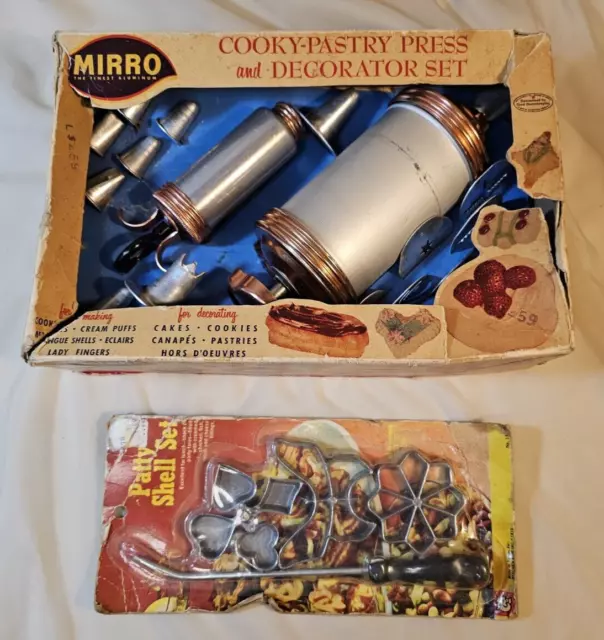 Vintage Mirro Aluminum Cooky Cookie Pastry Press Decorator Set & PATTY SHELL SET