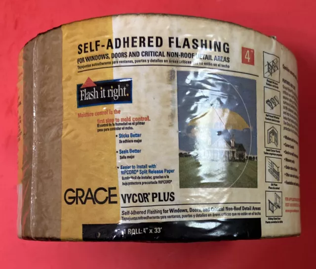 Grace Vycor Plus Self-Adhered Window and Door Flashing 4” x 33’ Roll NOS