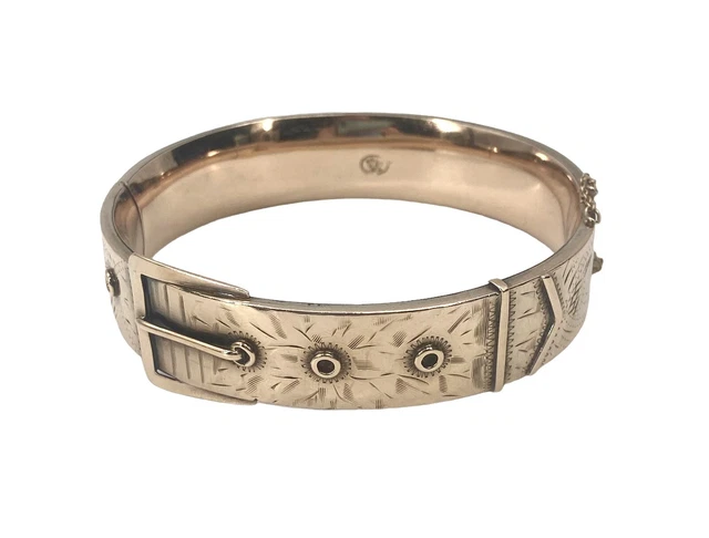 Antique Early 20th Century 14k Gold Buckle Motif Wedding Carved Bracelet 26.78g