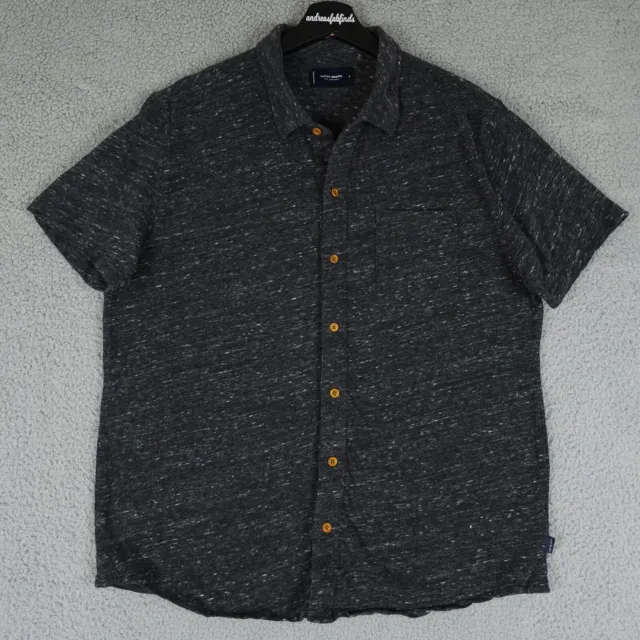 Lucky Brand Shirt Mens Large Black Marled Linen Jersey Blend Button Up Casual