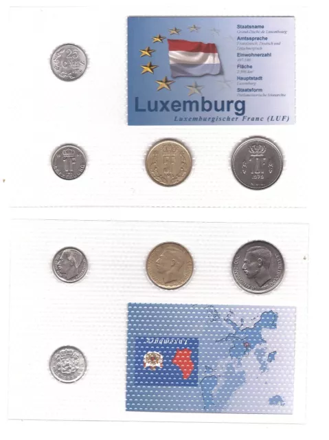 Luxembourg set 4 coins 50 Centimos 1 5 10 Francs 1970 - 1990 aUNC/XF in blister