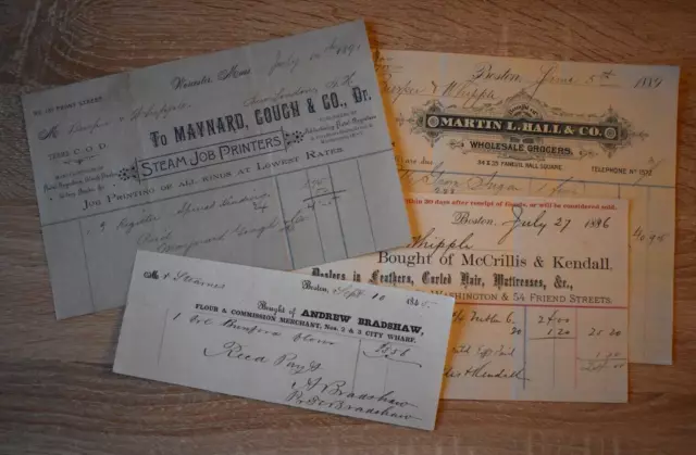 lot of 4 1800s receipts Boston & Worcester Ma
