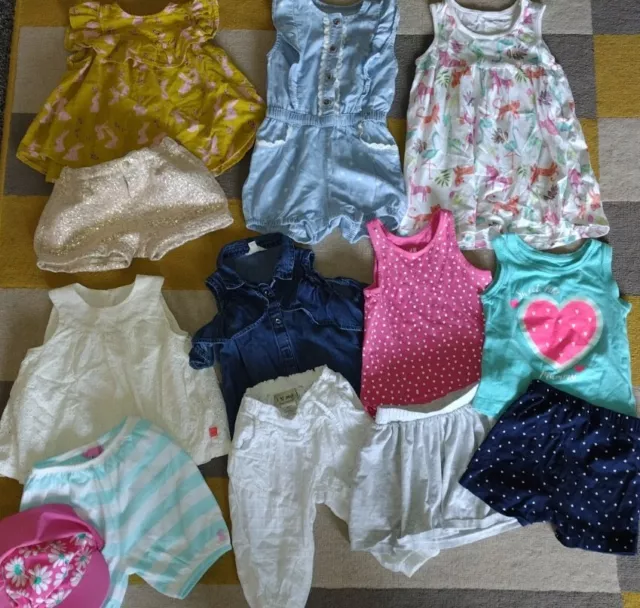 Baby girls summer 18-24 months bundle dress, playsuit,tops,shorts,cap & skirt