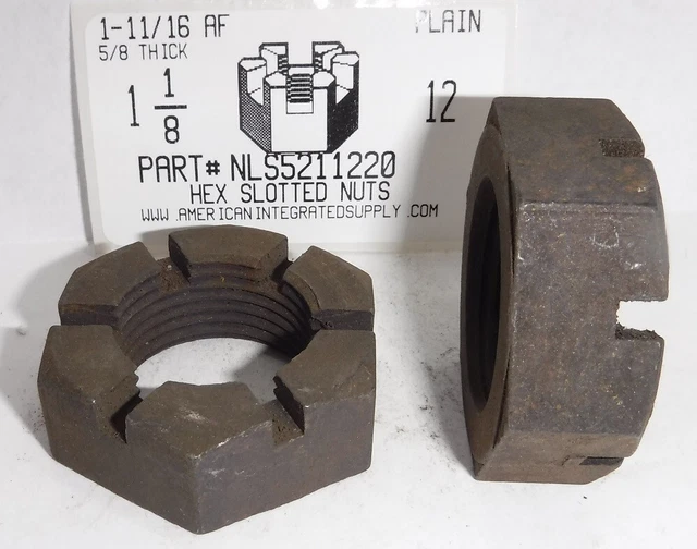 1-1/8-12 Hex Slotted Jam Nut Steel Plain 1-11/16 Af X 5/8 Th  (2)