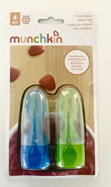 Munchkin Food Pouch Spoon Tips ~ Package Of 2  (1 Blue & 1 Green) New In Package