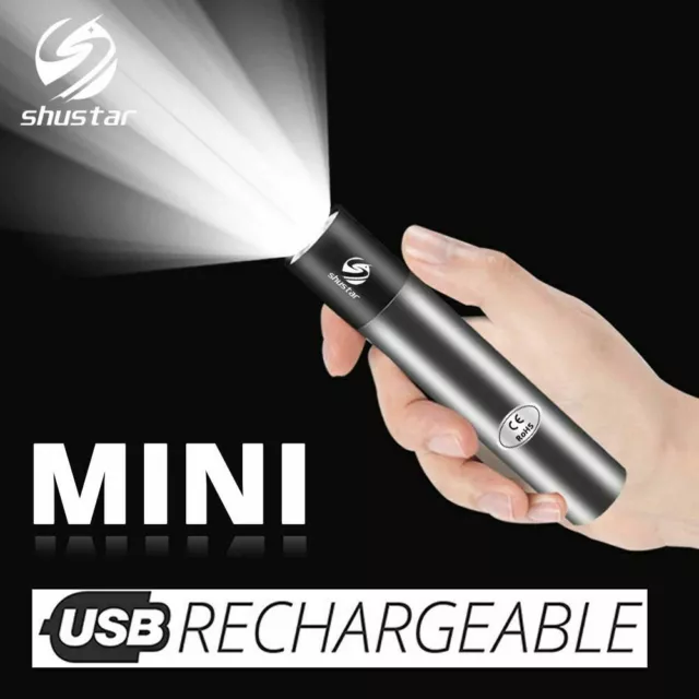 Mini lampe de poche LED 3 modes d'éclairage torche étanche rechargeable USB... 2