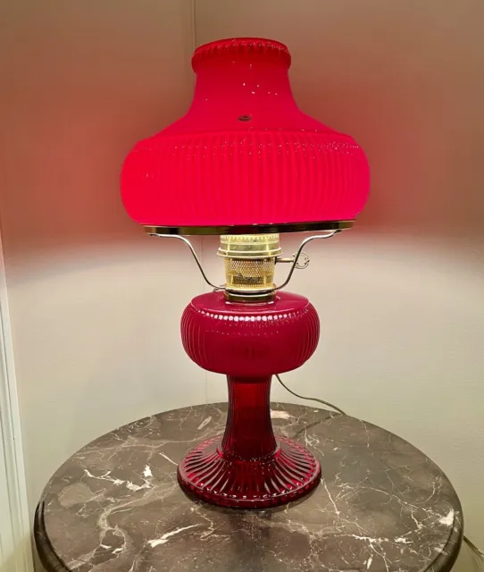 Fenton Aladdin Limited Edition  Ruby Red Grand Vertique  Electrified Oil Lamp