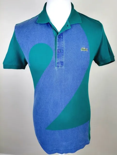 Mens Lacoste Polo Shirt Green Blue Rare '27' 100% Cotton Size S Slim Fit 1-496